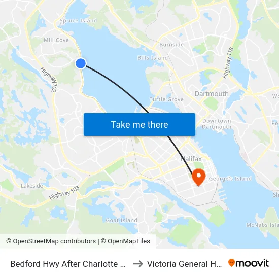 Bedford Hwy After Charlotte Ln (6287) to Victoria General Hospital map