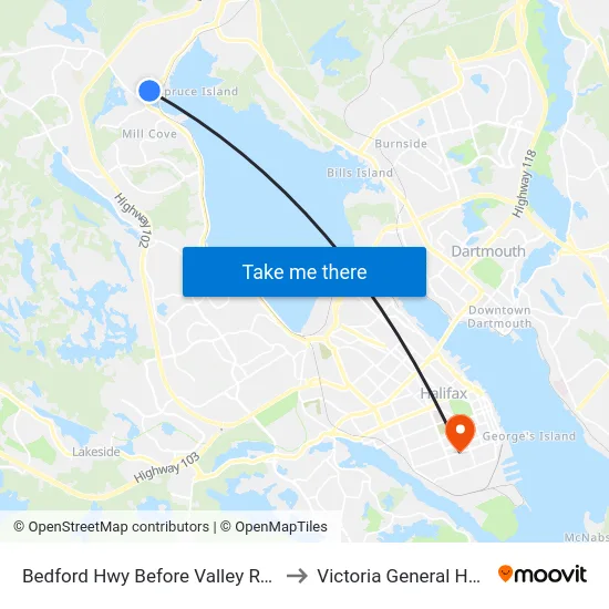 Bedford Hwy Before Valley Rd (6280) to Victoria General Hospital map