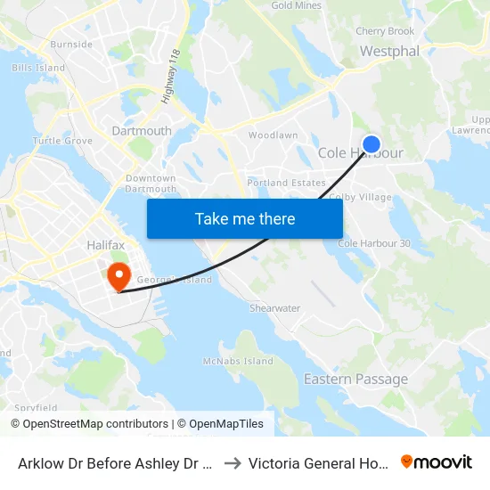 Arklow Dr Before Ashley Dr (6042) to Victoria General Hospital map