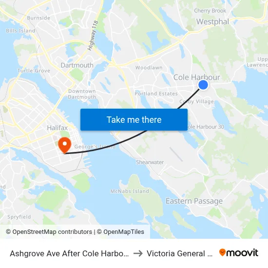 Ashgrove Ave After Cole Harbour Rd (6048) to Victoria General Hospital map