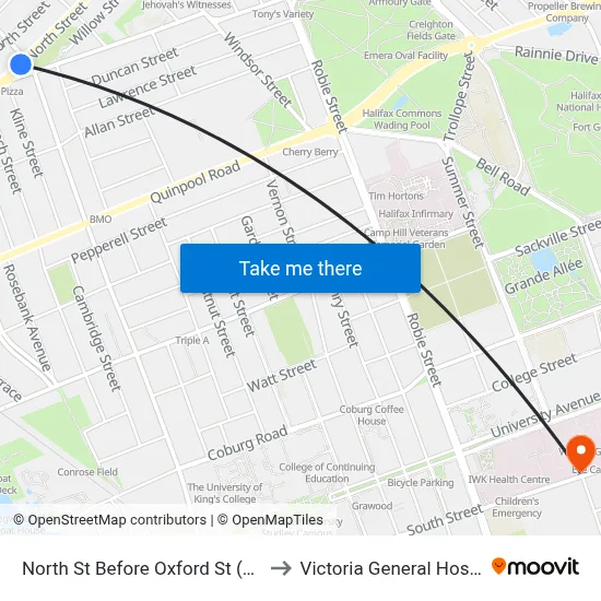 North St Before Oxford St (7355) to Victoria General Hospital map