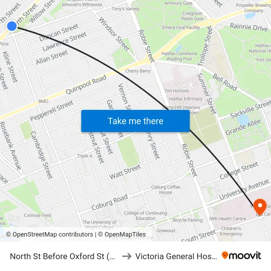 North St Before Oxford St (7356) to Victoria General Hospital map