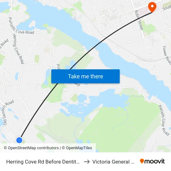 Herring Cove Rd Before Dentith Rd (6866) to Victoria General Hospital map