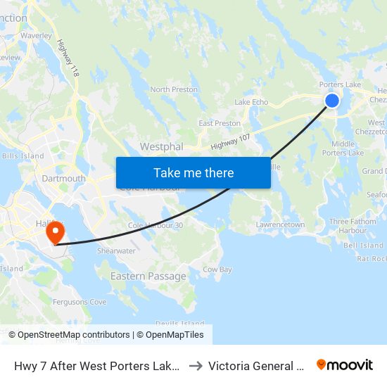 Hwy 7 After West Porters Lake Rd (8784) to Victoria General Hospital map