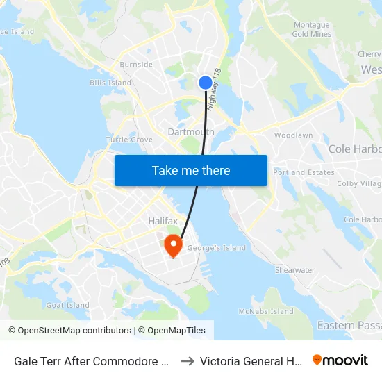 Gale Terr After Commodore Dr (8656) to Victoria General Hospital map