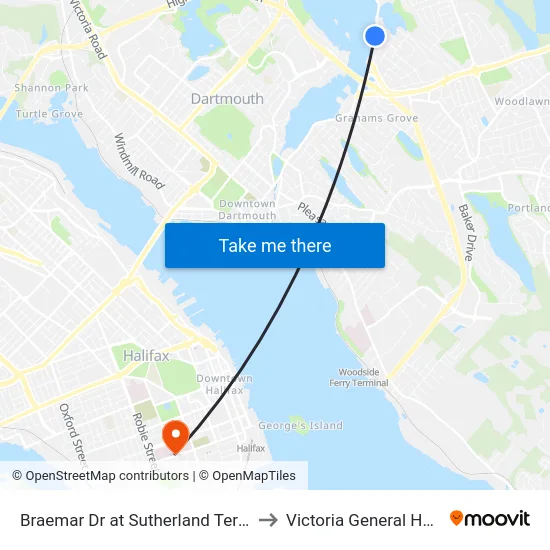 Braemar Dr at Sutherland Terr (8436) to Victoria General Hospital map