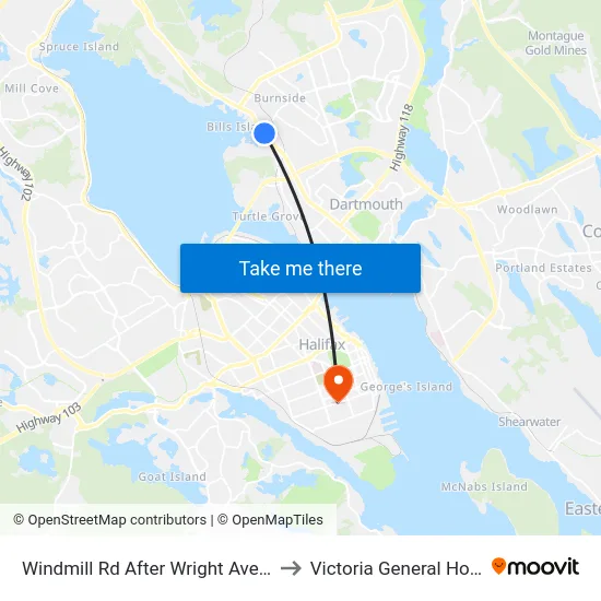 Windmill Rd After Wright Ave (8517) to Victoria General Hospital map