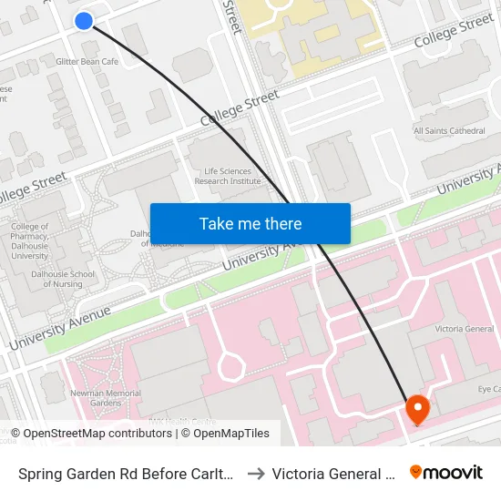 Spring Garden Rd Before Carlton St (8329) to Victoria General Hospital map