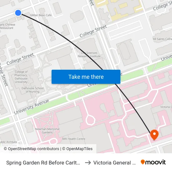 Spring Garden Rd Before Carlton St (8328) to Victoria General Hospital map