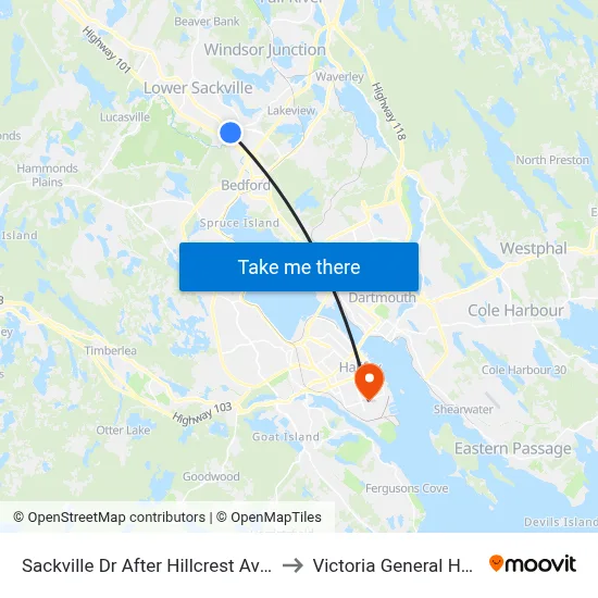 Sackville Dr After Hillcrest Ave (7296) to Victoria General Hospital map