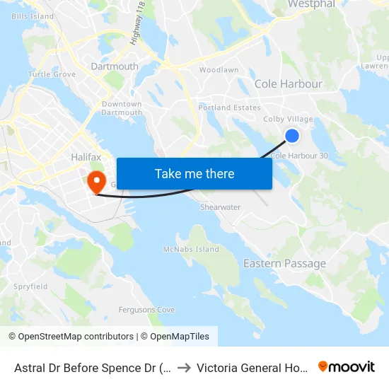 Astral Dr Before Spence Dr (6059) to Victoria General Hospital map