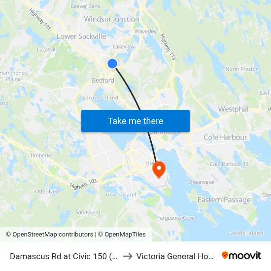 Damascus Rd at Civic 150 (9041) to Victoria General Hospital map