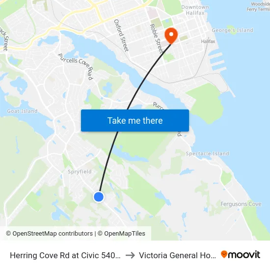 Herring Cove Rd at Civic 540 (6876) to Victoria General Hospital map