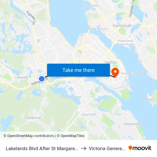 Lakelands Blvd After St Margarets Bay Rd (7119) to Victoria General Hospital map