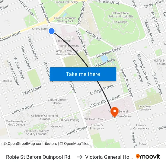 Robie St Before Quinpool Rd (8223) to Victoria General Hospital map