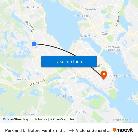 Parkland Dr Before Farnham Gate Rd (7424) to Victoria General Hospital map