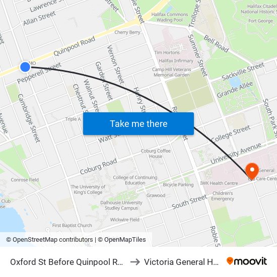 Oxford St Before Quinpool Rd (7421) to Victoria General Hospital map