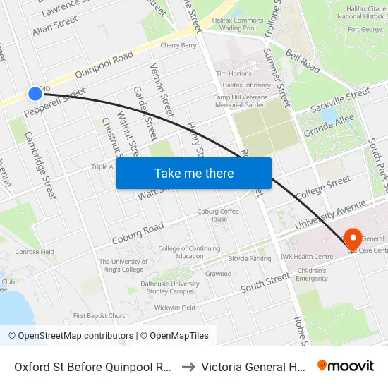 Oxford St Before Quinpool Rd (7421) to Victoria General Hospital map