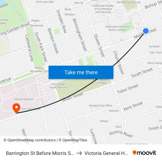 Barrington St Before Morris St (6114) to Victoria General Hospital map