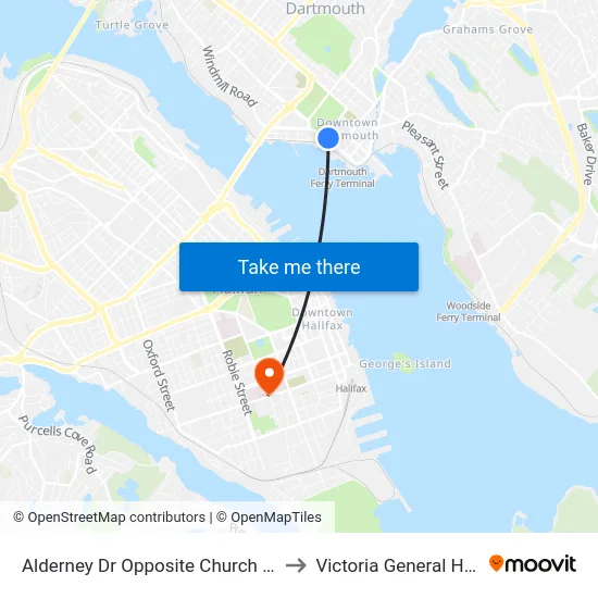 Alderney Dr Opposite Church St (6025) to Victoria General Hospital map