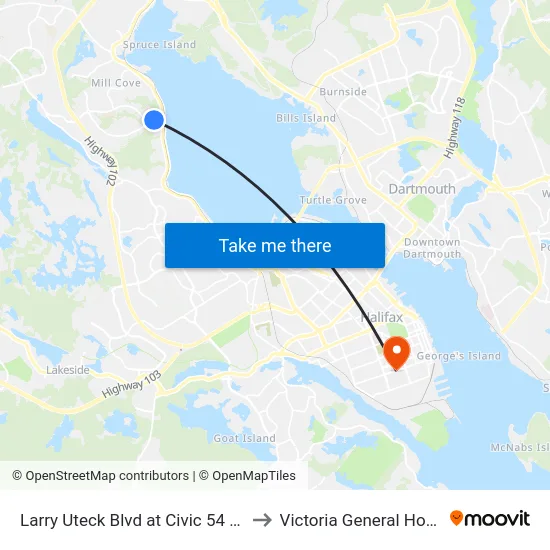Larry Uteck Blvd at Civic 54 (7124) to Victoria General Hospital map