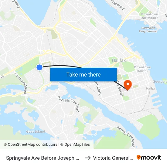 Springvale Ave Before Joseph Howe Dr (8344) to Victoria General Hospital map