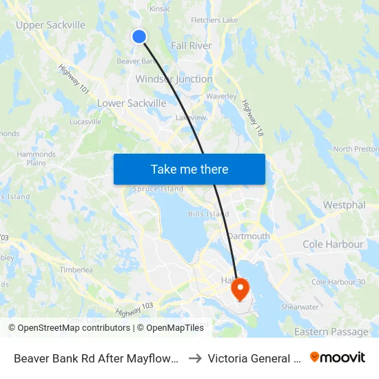 Beaver Bank Rd After Mayflower Ave (8718) to Victoria General Hospital map