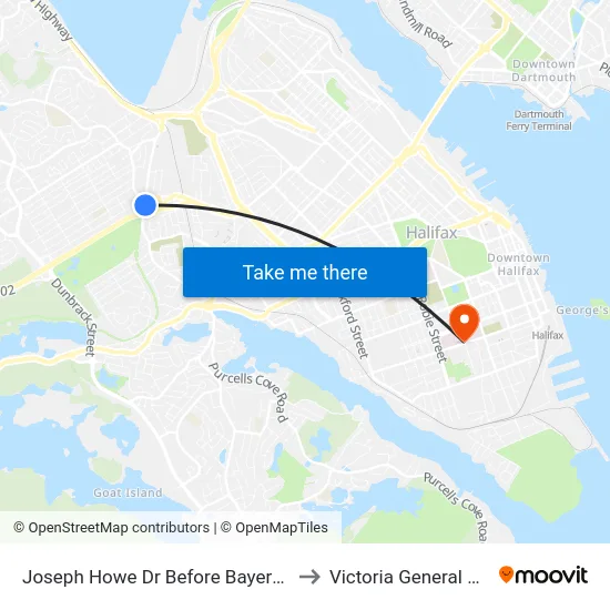 Joseph Howe Dr Before Bayers Rd (6981) to Victoria General Hospital map