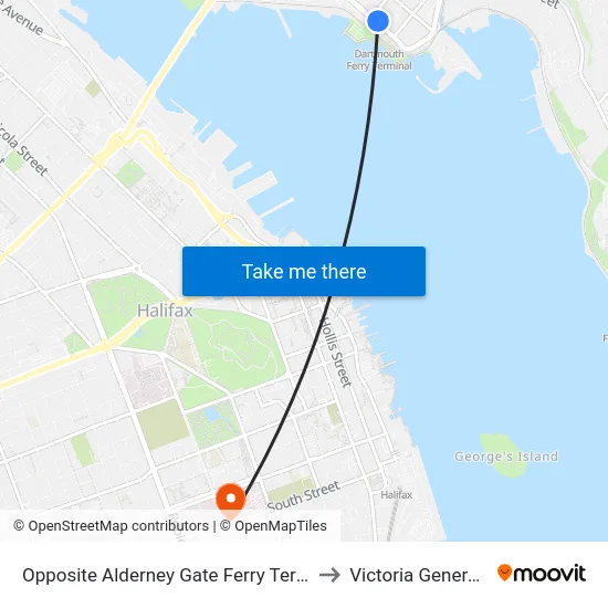 Opposite Alderney Gate Ferry Terminal Bay 1 (6030) to Victoria General Hospital map
