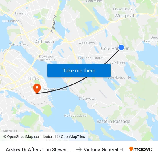 Arklow Dr After John Stewart Dr (6035) to Victoria General Hospital map