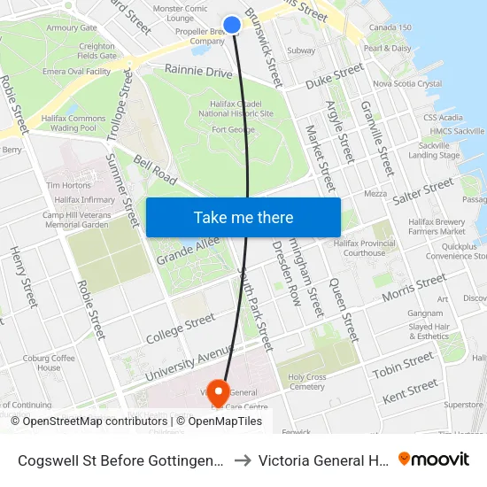 Cogswell St Before Gottingen St (6455) to Victoria General Hospital map