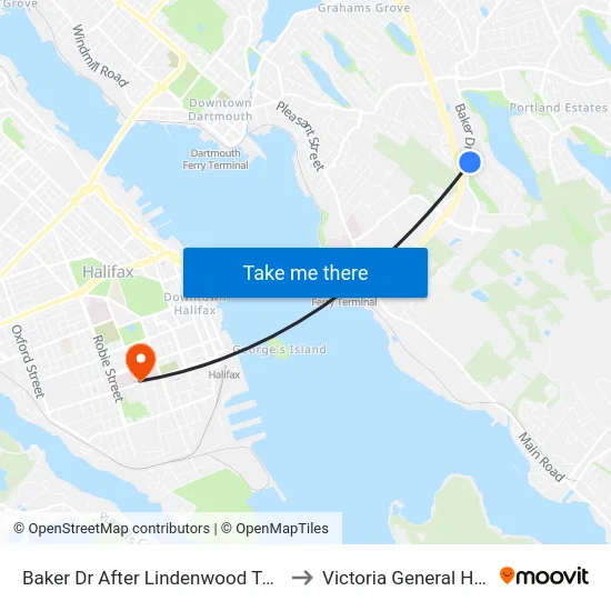 Baker Dr After Lindenwood Terr (9067) to Victoria General Hospital map