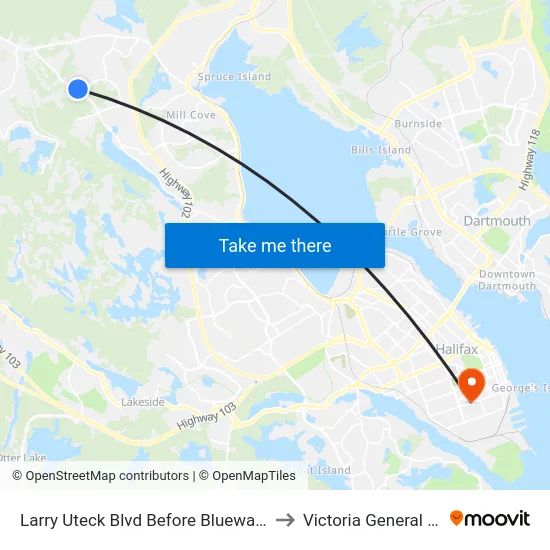 Larry Uteck Blvd Before Bluewater Rd (7014) to Victoria General Hospital map