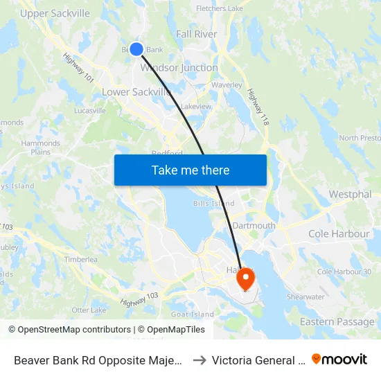 Beaver Bank Rd Opposite Majestic Ave (8754) to Victoria General Hospital map