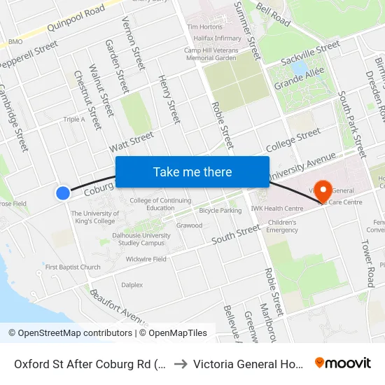 Oxford St After Coburg Rd (7401) to Victoria General Hospital map