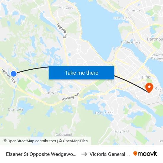 Eisener St Opposite Wedgewood Ave (6624) to Victoria General Hospital map