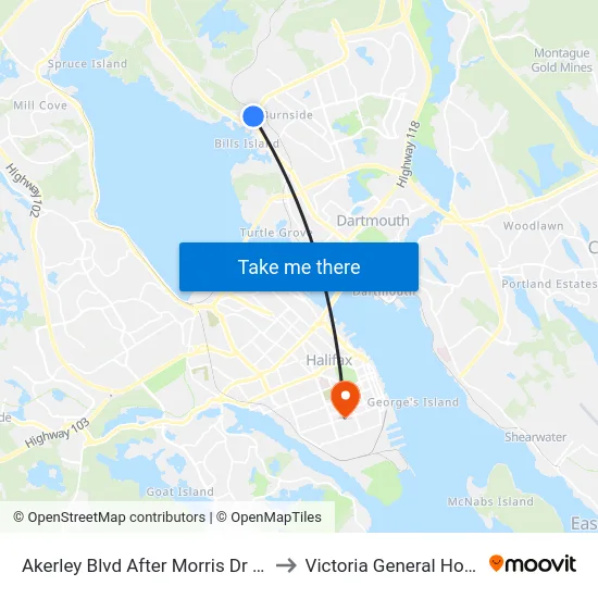 Akerley Blvd After Morris Dr (6006) to Victoria General Hospital map