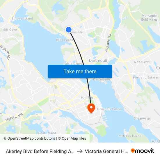 Akerley Blvd Before Fielding Ave (6009) to Victoria General Hospital map