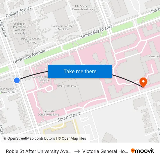Robie St After University Ave (8188) to Victoria General Hospital map