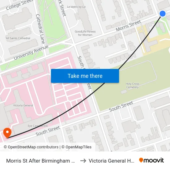 Morris St After Birmingham St (7246) to Victoria General Hospital map