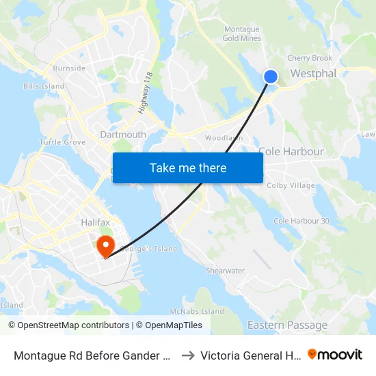 Montague Rd Before Gander Ave (7245) to Victoria General Hospital map