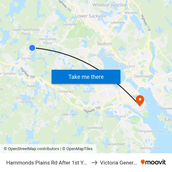 Hammonds Plains Rd After 1st Yankeetown Rd (6829) to Victoria General Hospital map