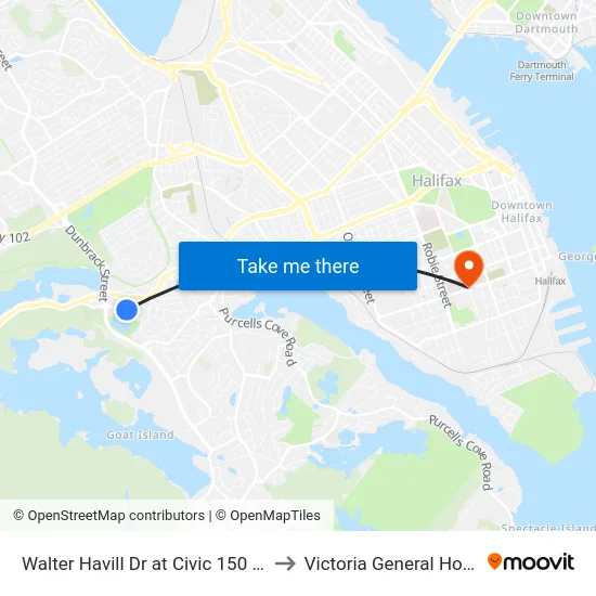 Walter Havill Dr at Civic 150 (8810) to Victoria General Hospital map