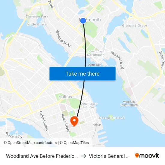 Woodland Ave Before Frederick St (8586) to Victoria General Hospital map