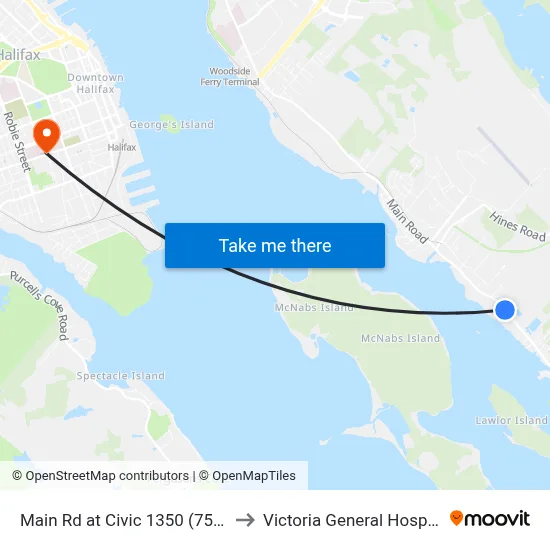 Main Rd at Civic 1350 (7500) to Victoria General Hospital map