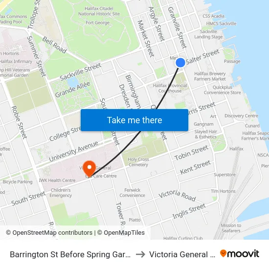 Barrington St Before Spring Garden Rd (6122) to Victoria General Hospital map