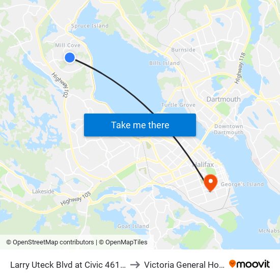Larry Uteck Blvd at Civic 461 (8875) to Victoria General Hospital map
