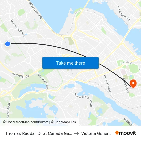 Thomas Raddall Dr at Canada Games Centre (9085) to Victoria General Hospital map