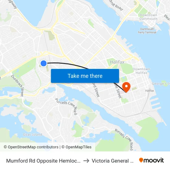 Mumford Rd Opposite Hemlock St (7279) to Victoria General Hospital map