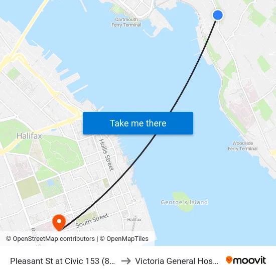 Pleasant St at Civic 153 (8008) to Victoria General Hospital map
